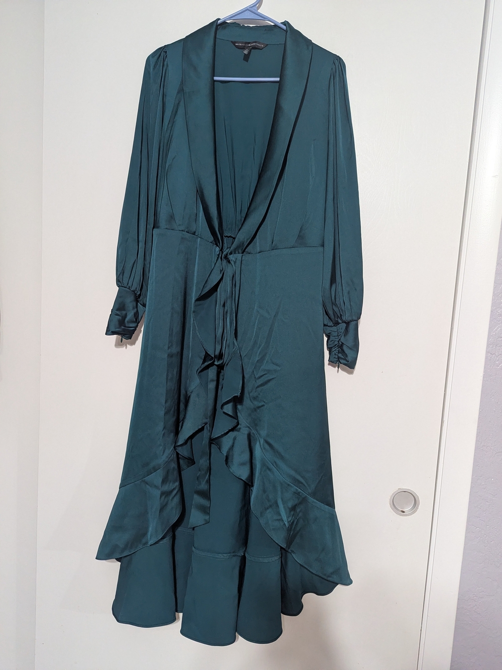 White House Black Market Teal Ruffle-Front Long Sleeve Dress